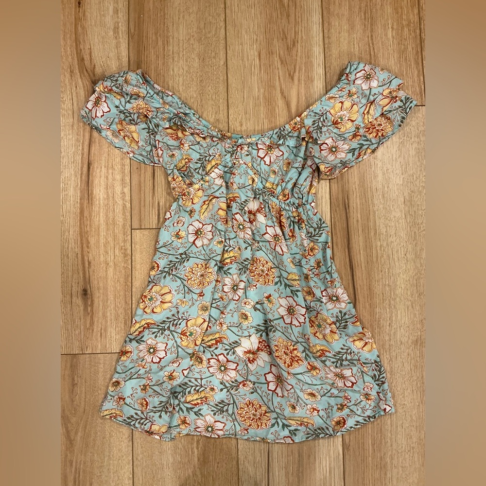 Billabong Floral Blue Scoop Neck Mini Dress